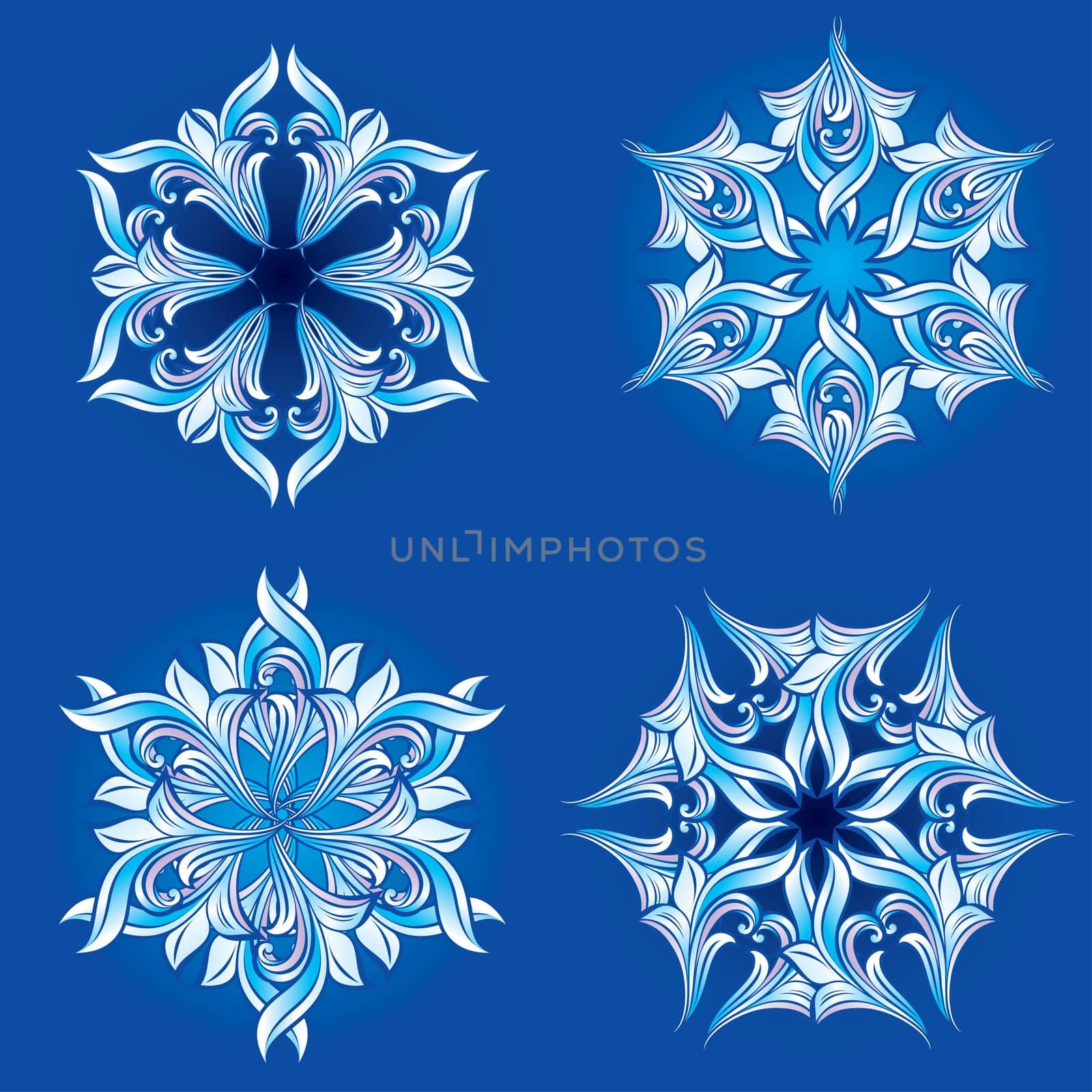 Set of snowflakes on a blue background. Vector illustration #2