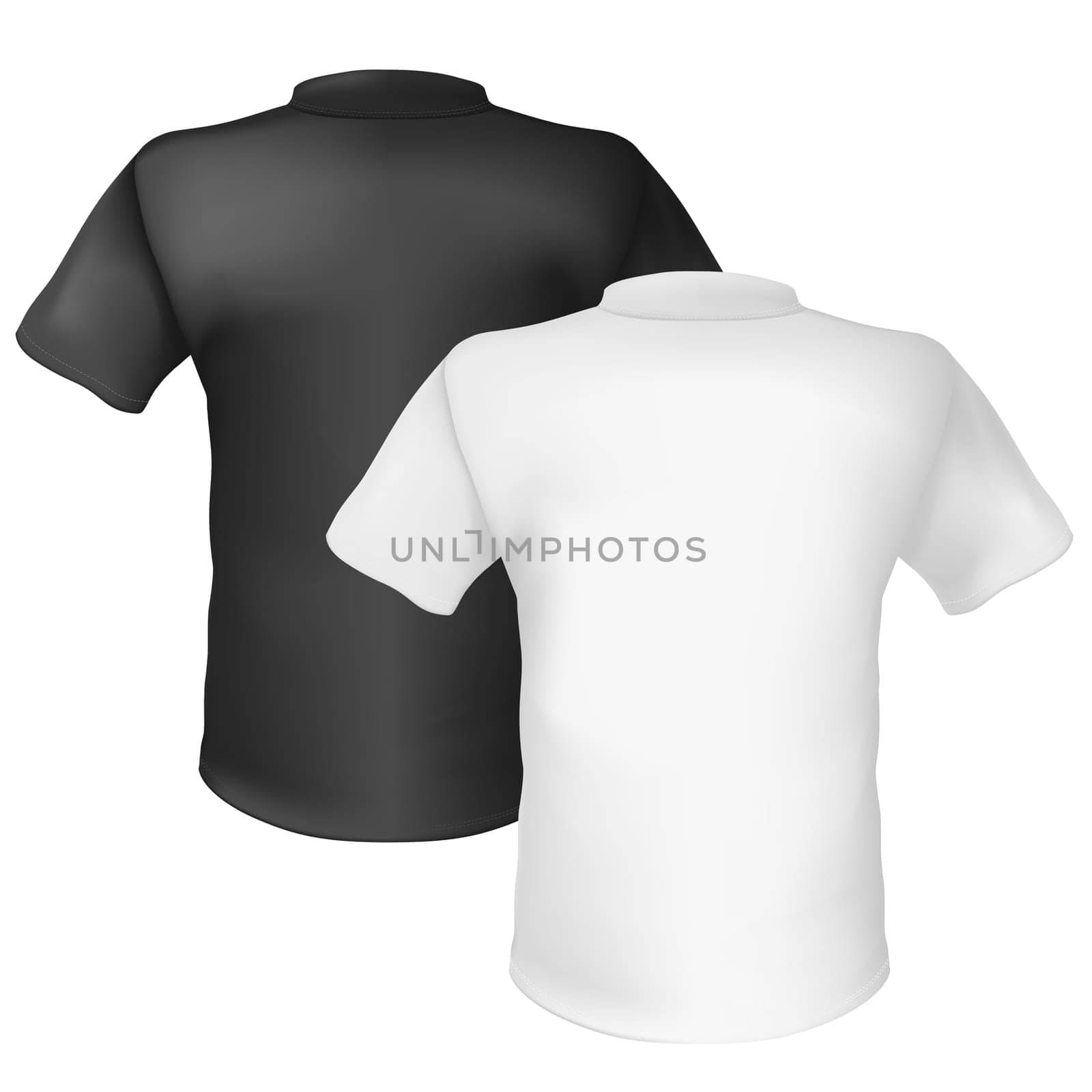 Black and white T-shirt Back View. Illustration on white background