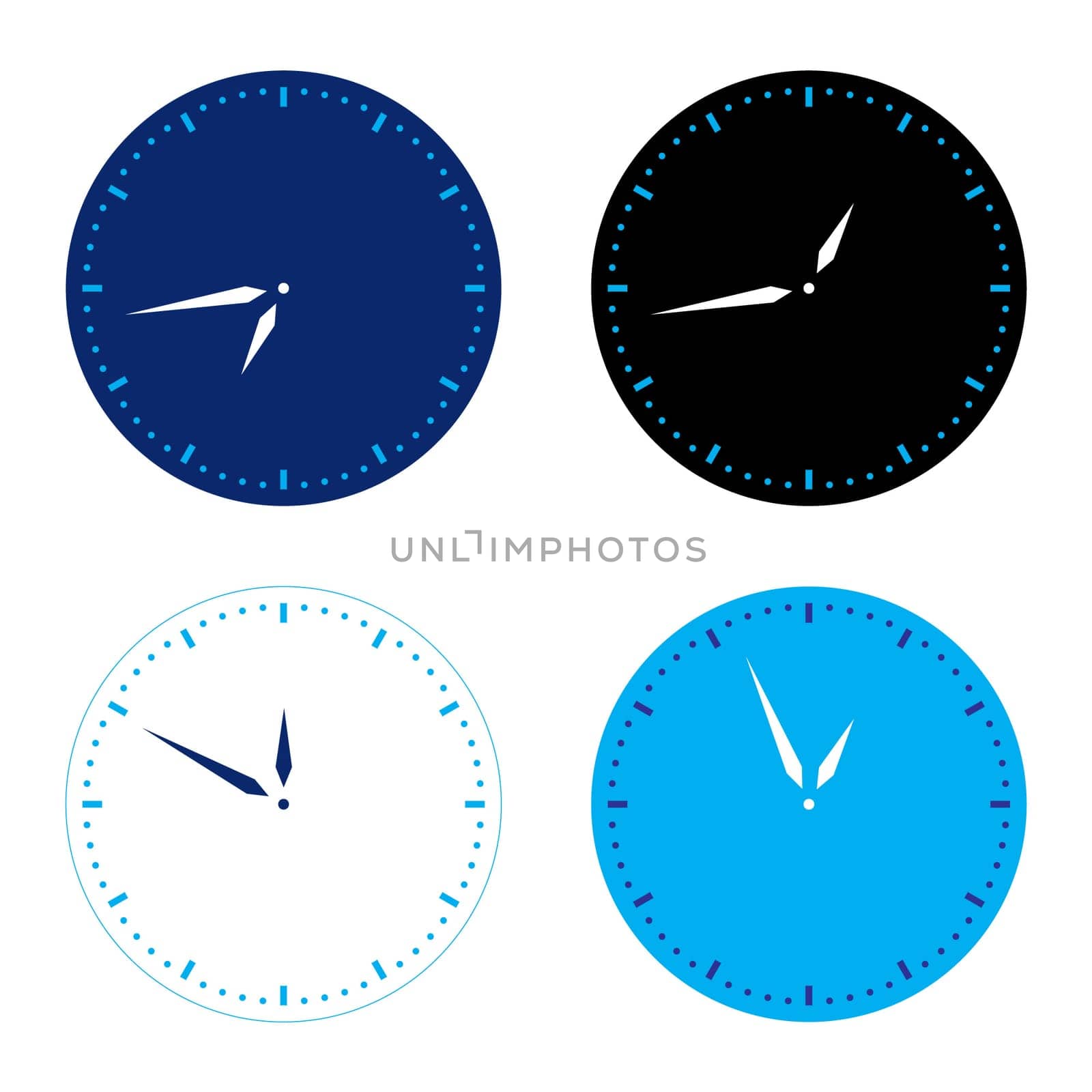 Different colors clock set. Vector illustration on white
