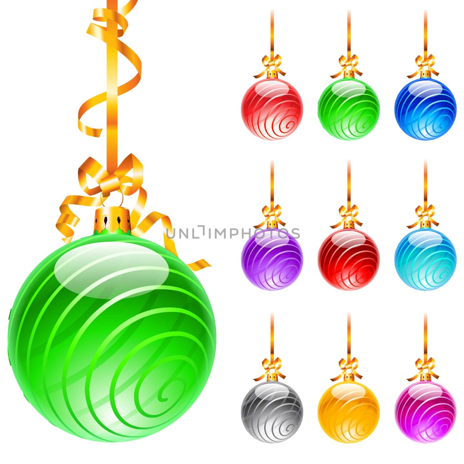 Christmas decorations Set decorated with colourful balloons isolated on a white background Vector