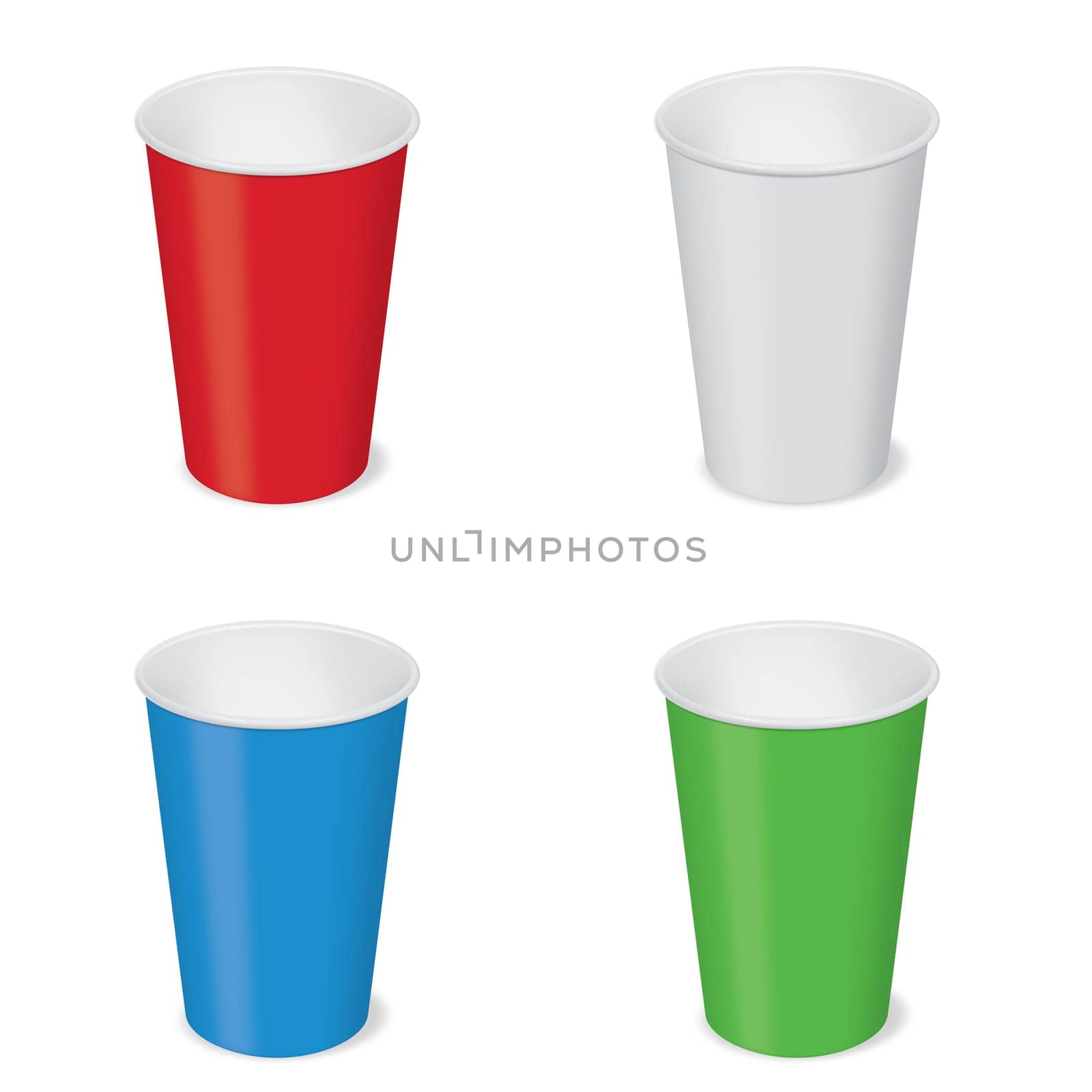 Four disposable empty colorful cups