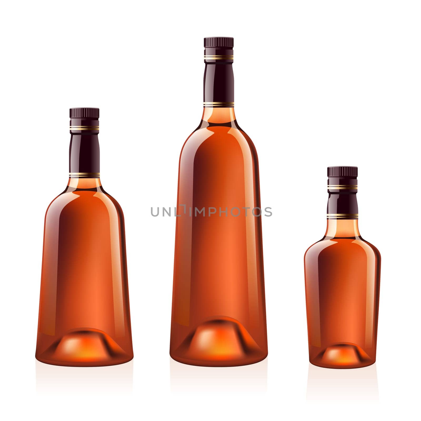 Realistic vector bottles of cognac (brandy). Isolated on white background
