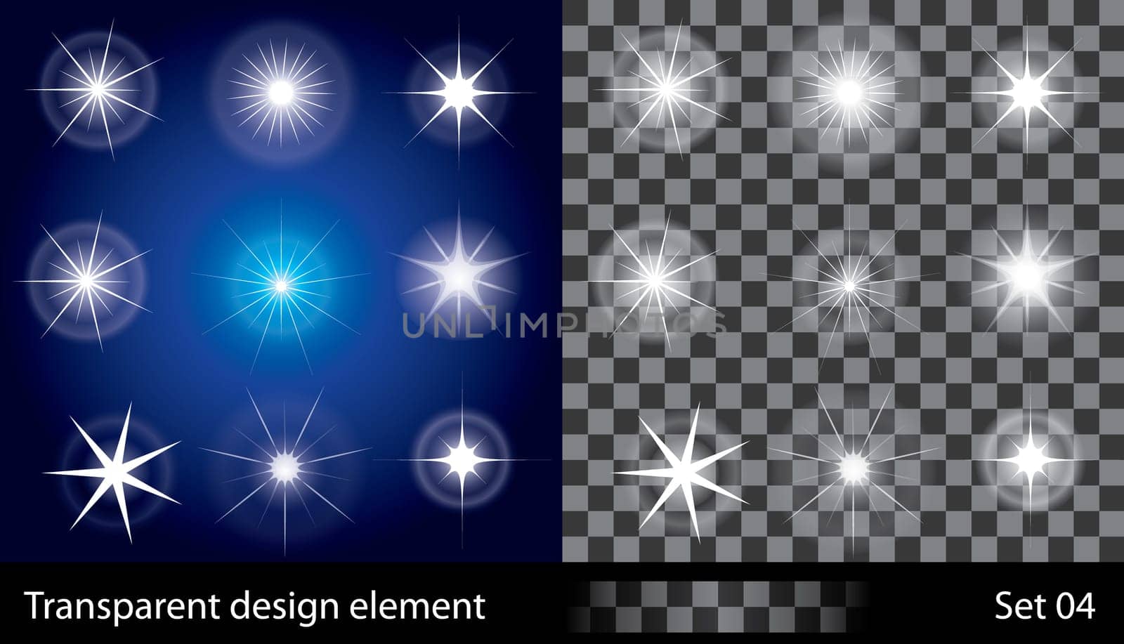 Set of transparent stars. Vector illustration for design.
