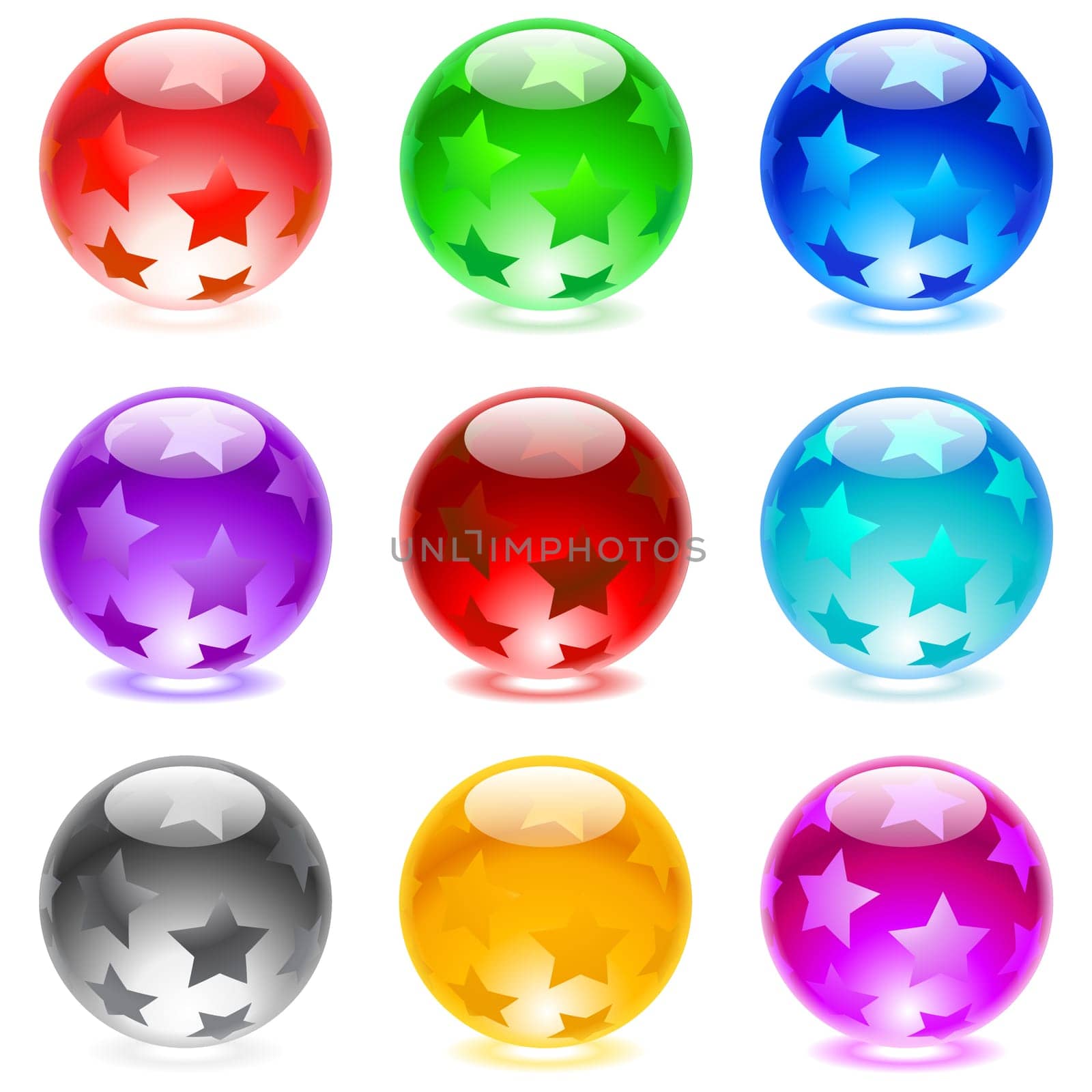 Collection of colorful glossy spheres isolated on white. Set #1.