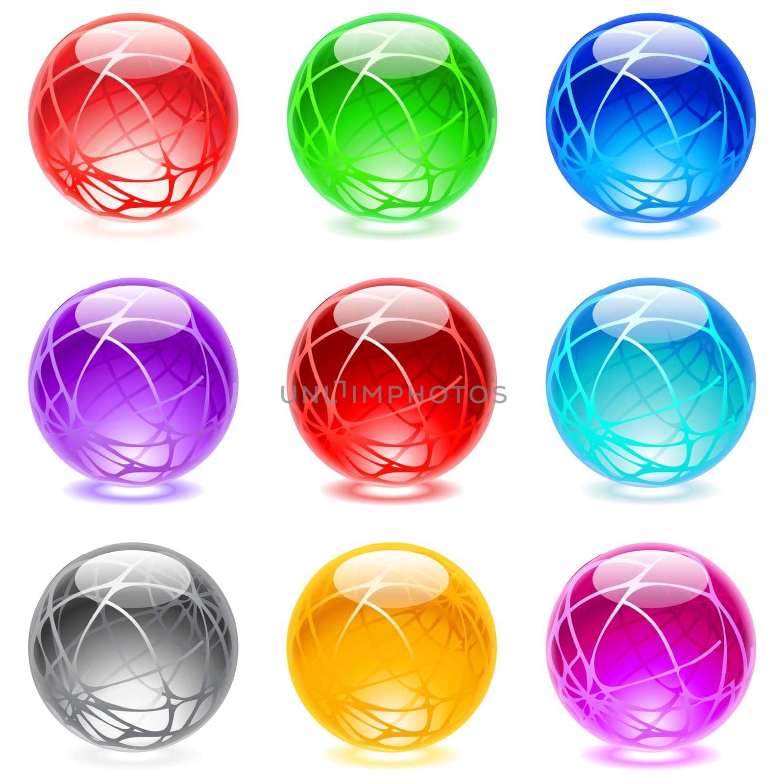 Collection of colorful glossy spheres isolated on white. Set #18.