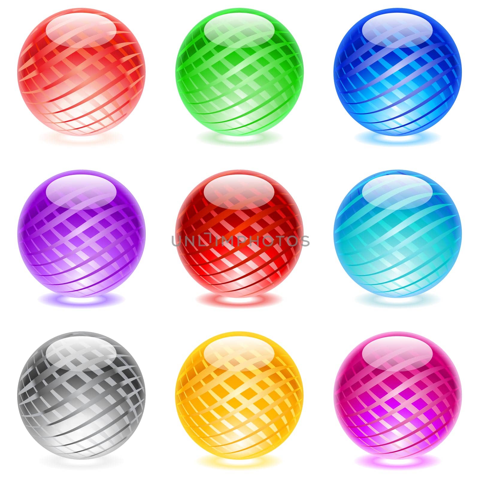 Collection of colorful glossy spheres isolated on white. Set #3.
