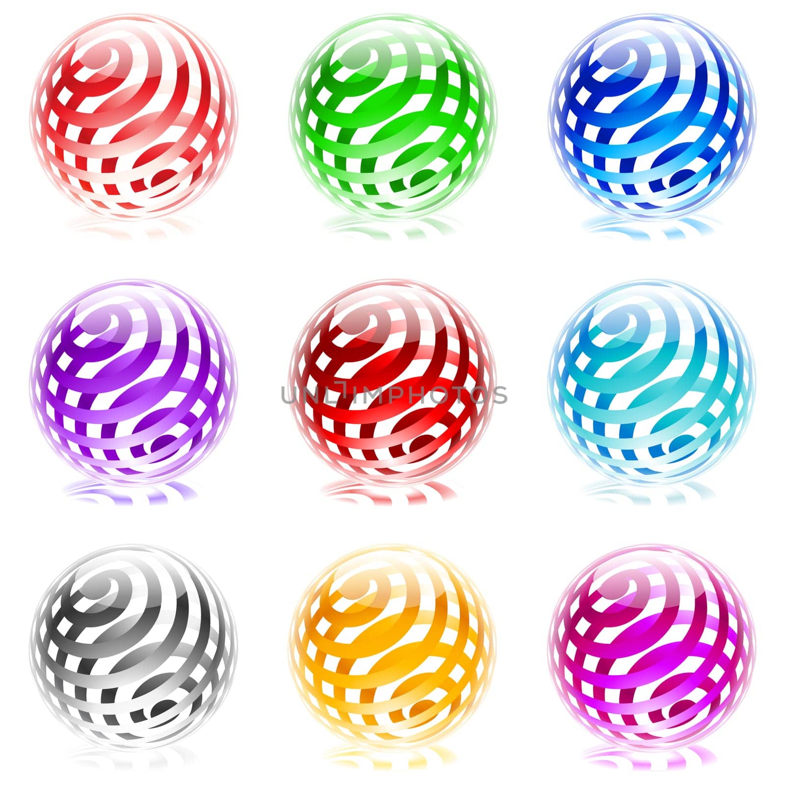 Collection of colorful glossy spheres isolated on white. Set #4.