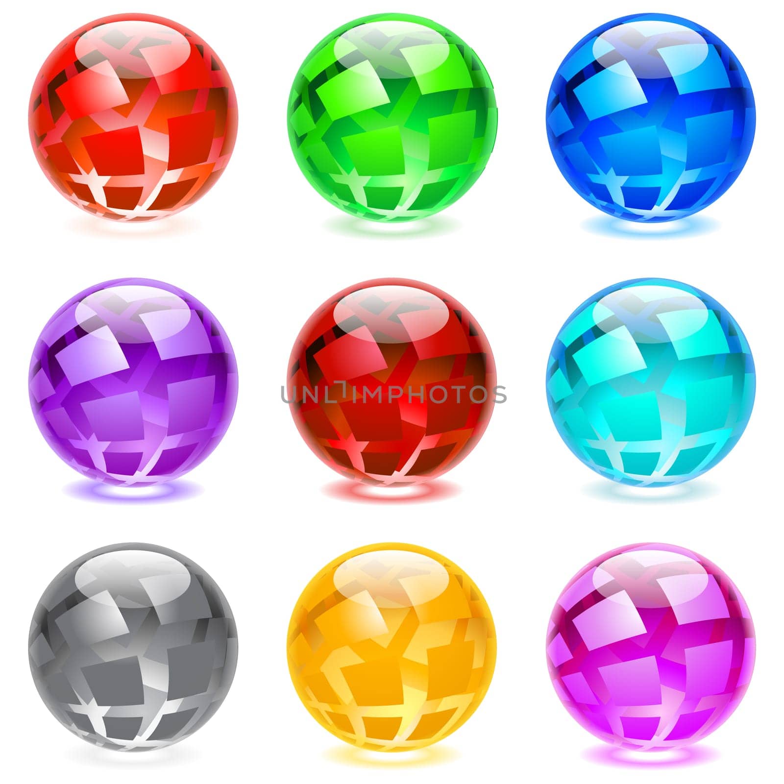 Collection of colorful glossy spheres isolated on white. Set #5.