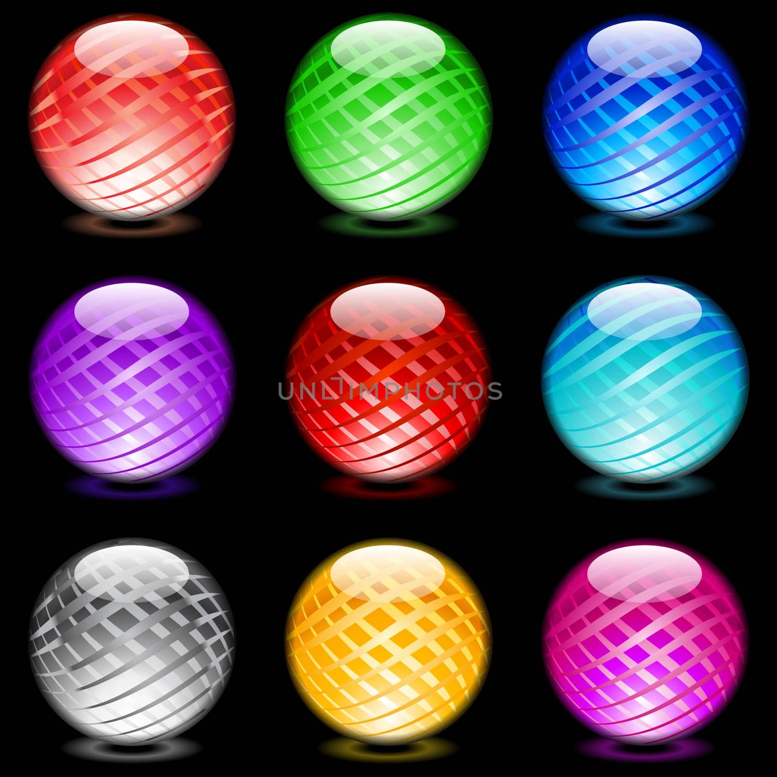 Collection of colorful glossy spheres isolated on black. Set #11.