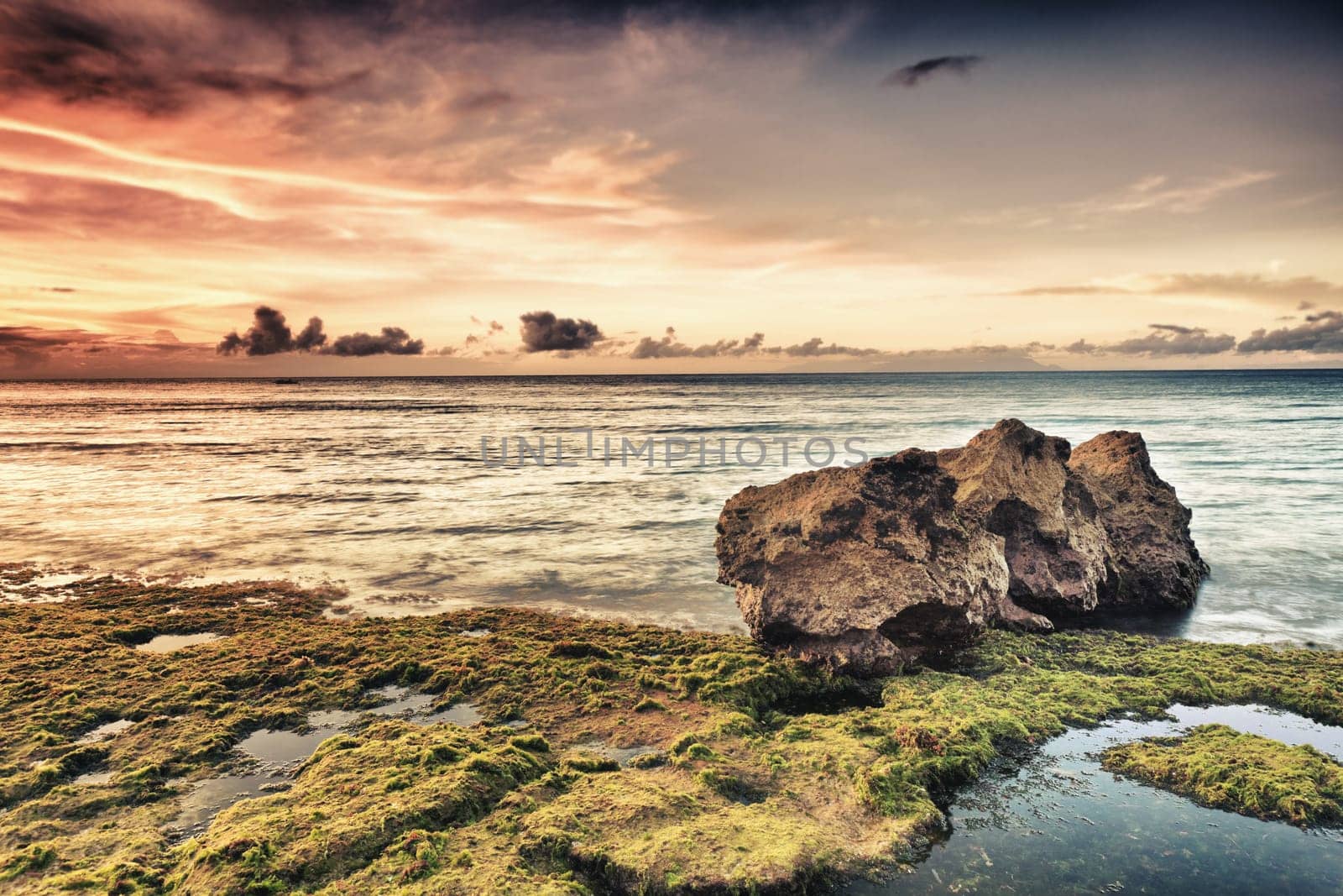 Beautiful seascape. Stone on the foreground. Philippines