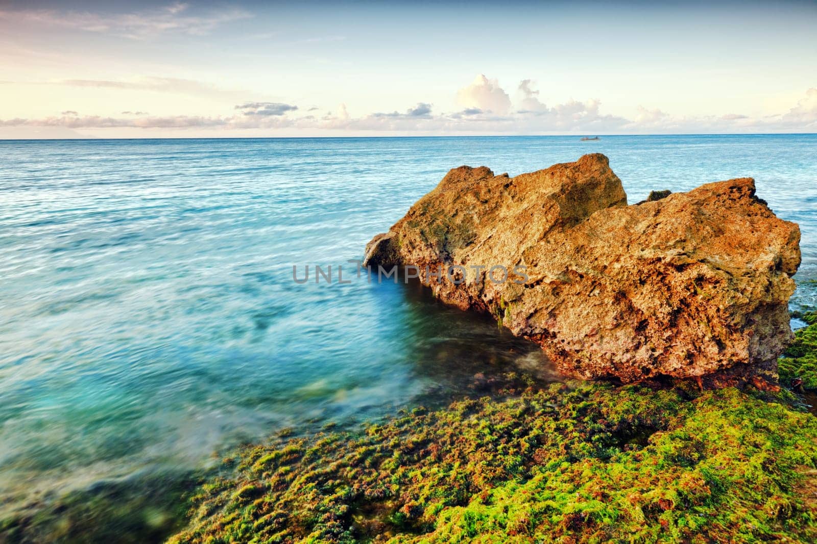 Beautiful seascape. Stone on the foreground. Philippines
