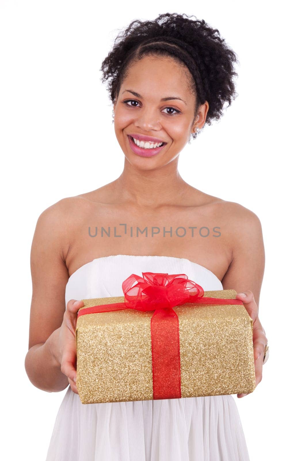 Young African American woman holding a gift box