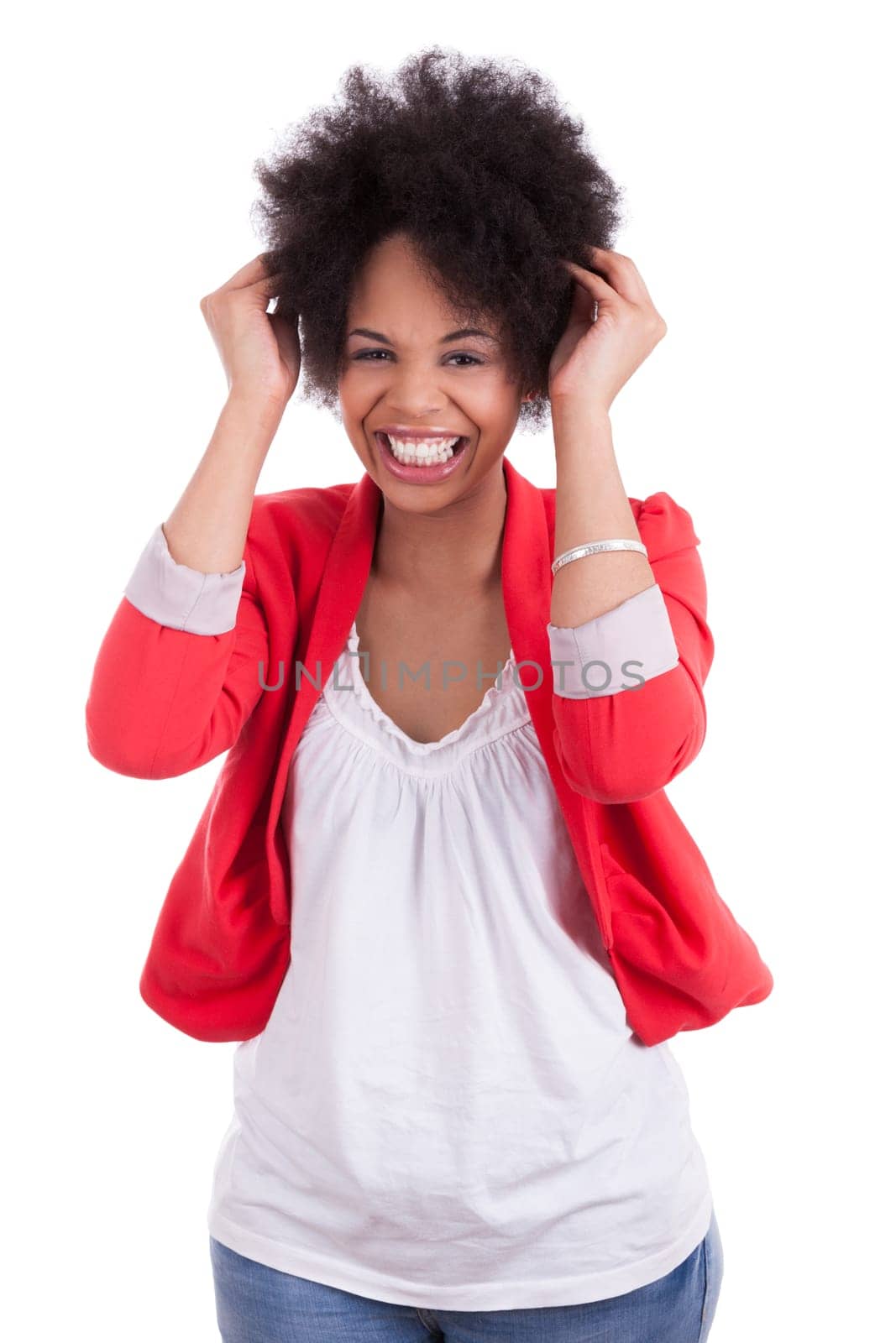 Portrait of a beautiful african american woman, isolated on white background