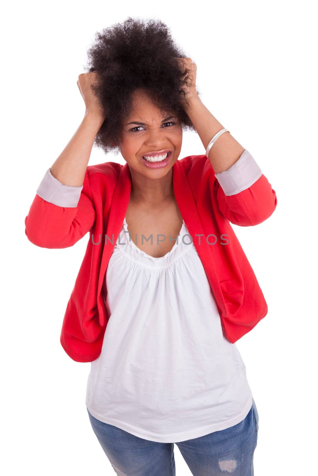Portrait of a beautiful african american woman, isolated on white background