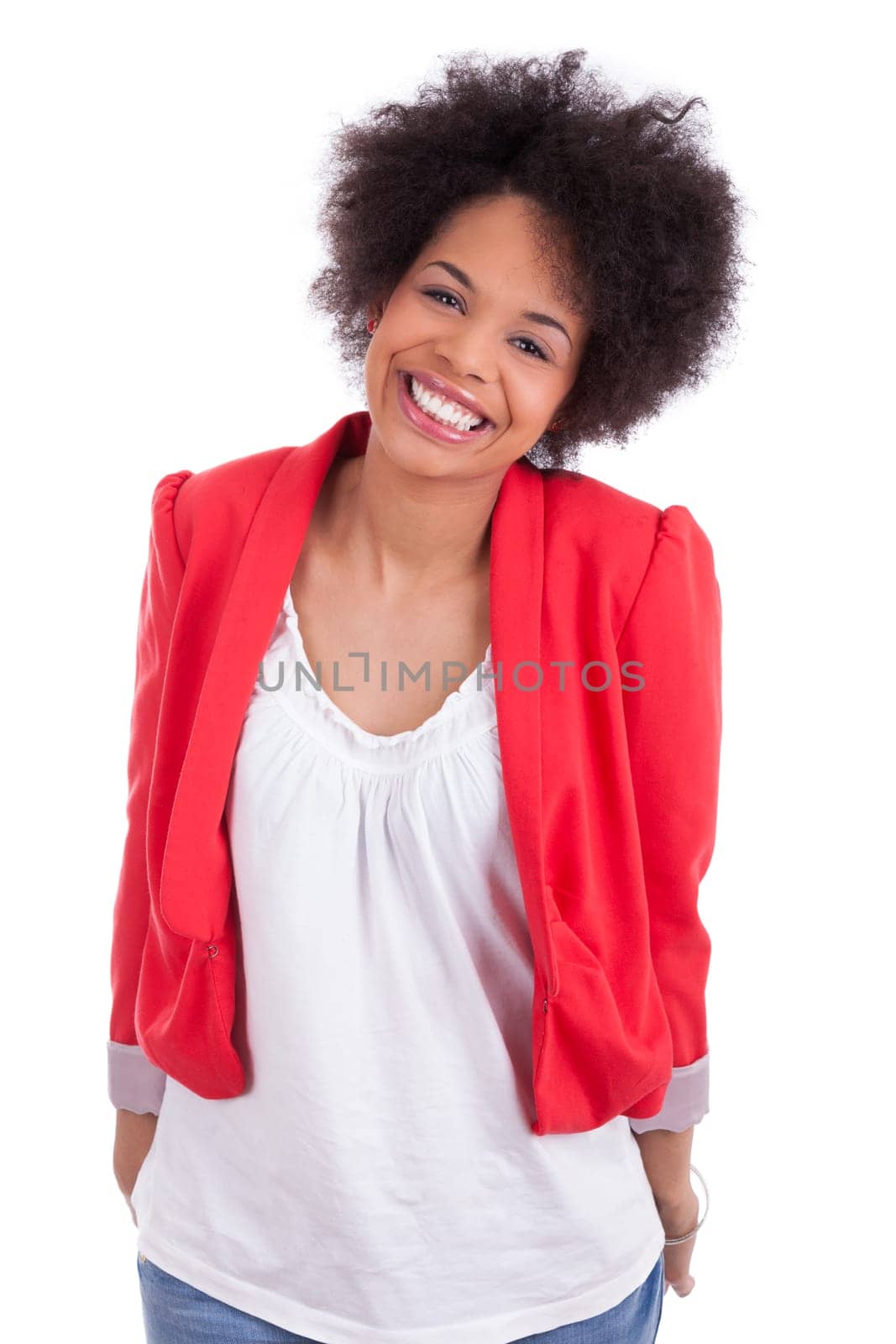 Portrait of a beautiful african american woman, isolated on white background