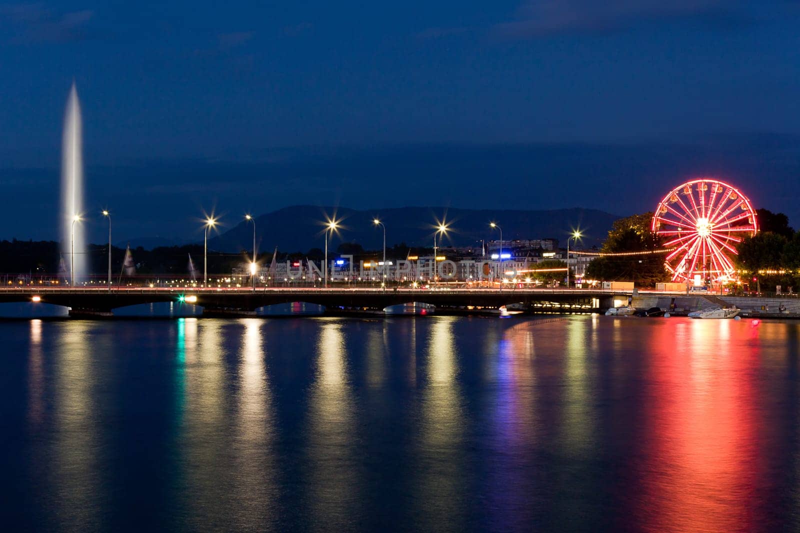 Geneva skyline by night