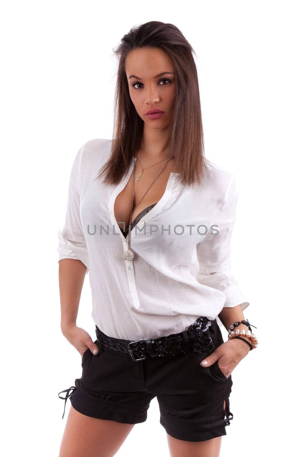 Sexy young caucasian woman posing , isolated on white background