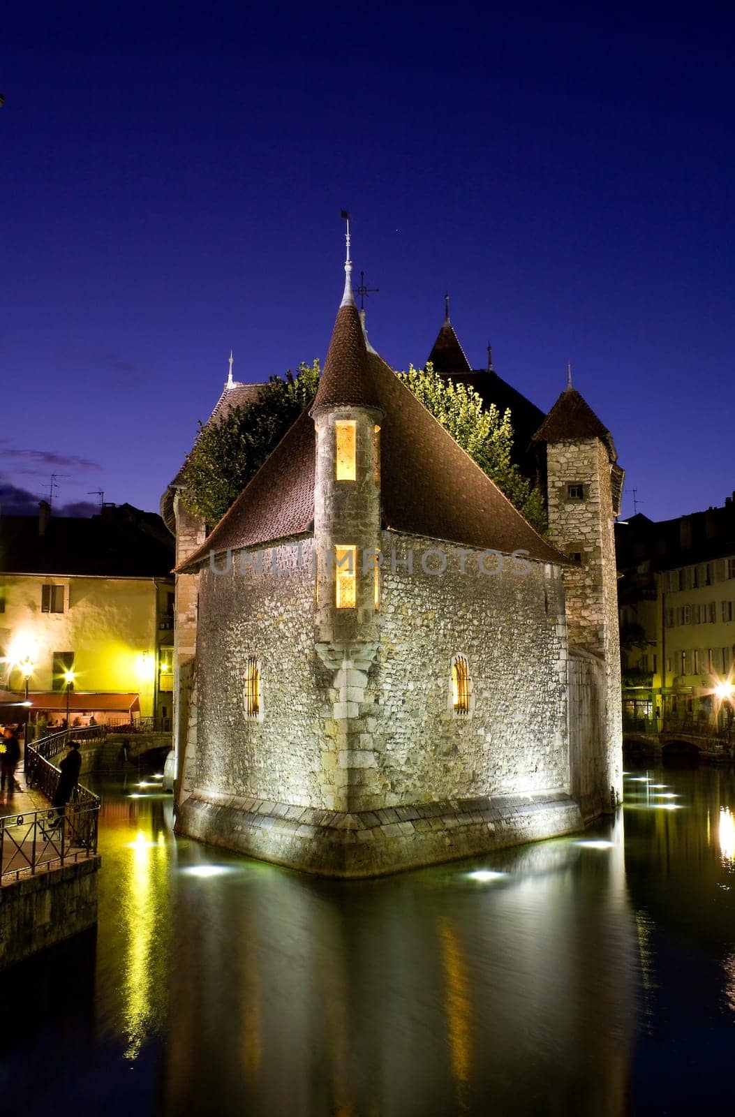 Palace of Isle ( Palais d&#039 Isle ) by night at Annecy (Haute-Savoie)  in France