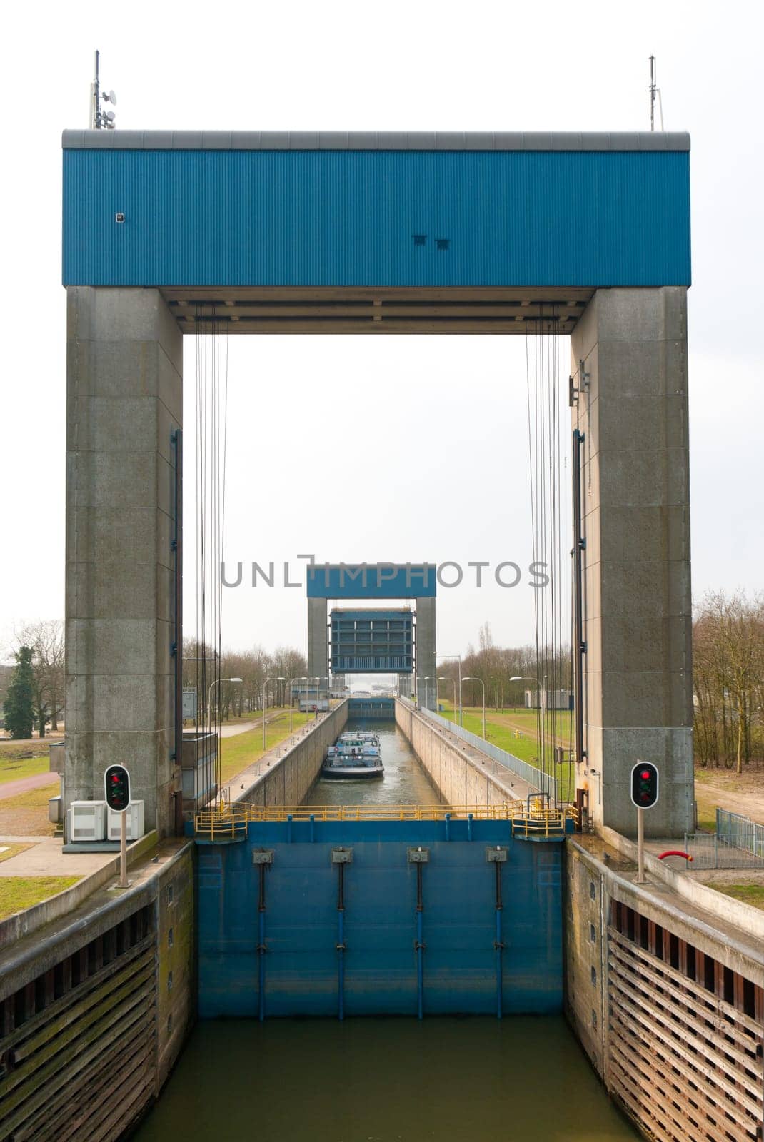 boat in a sluice in Nijmegen, Netherlands