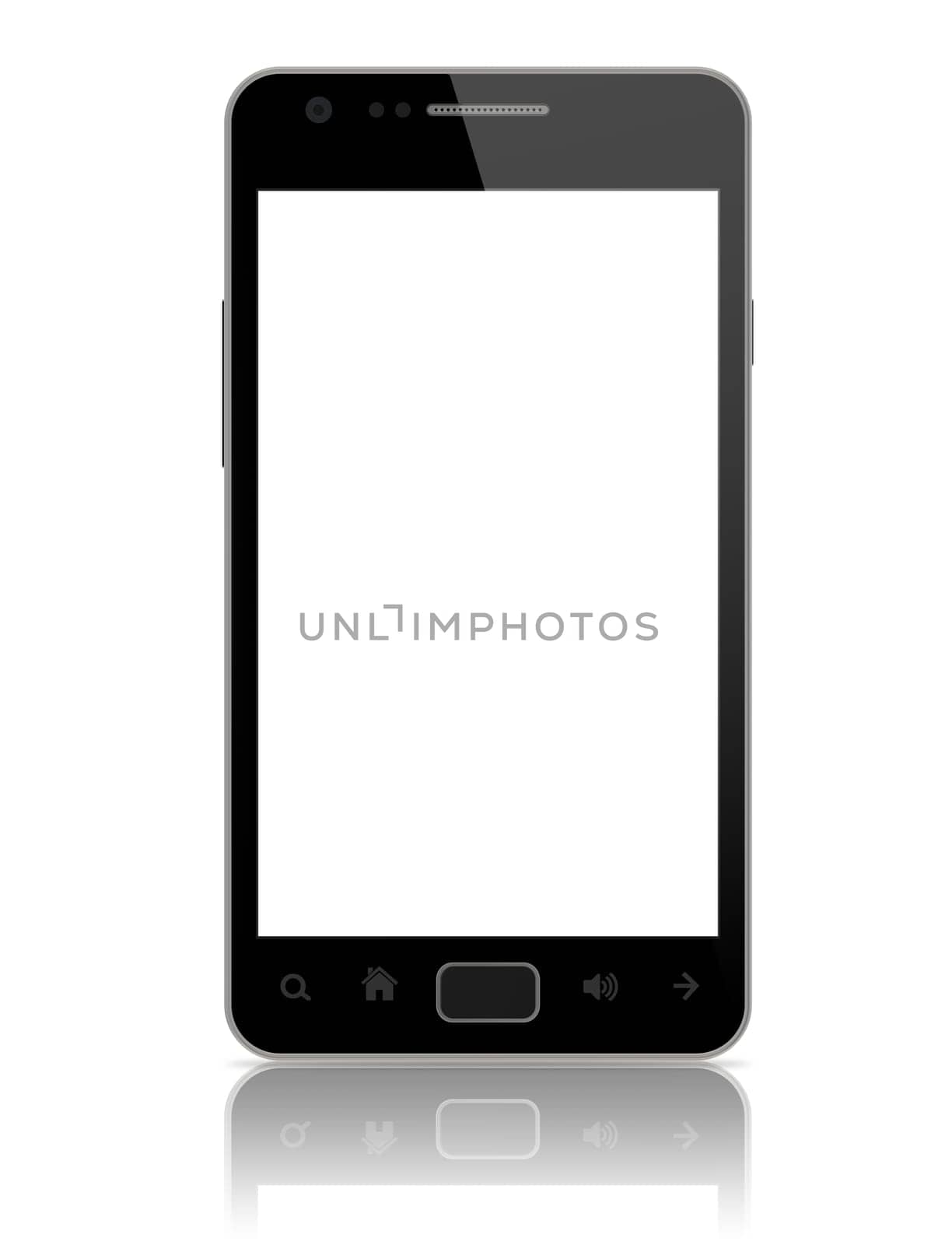 Modern smart phone with blank screen isolated on white. Include clipping path for phone and screen.