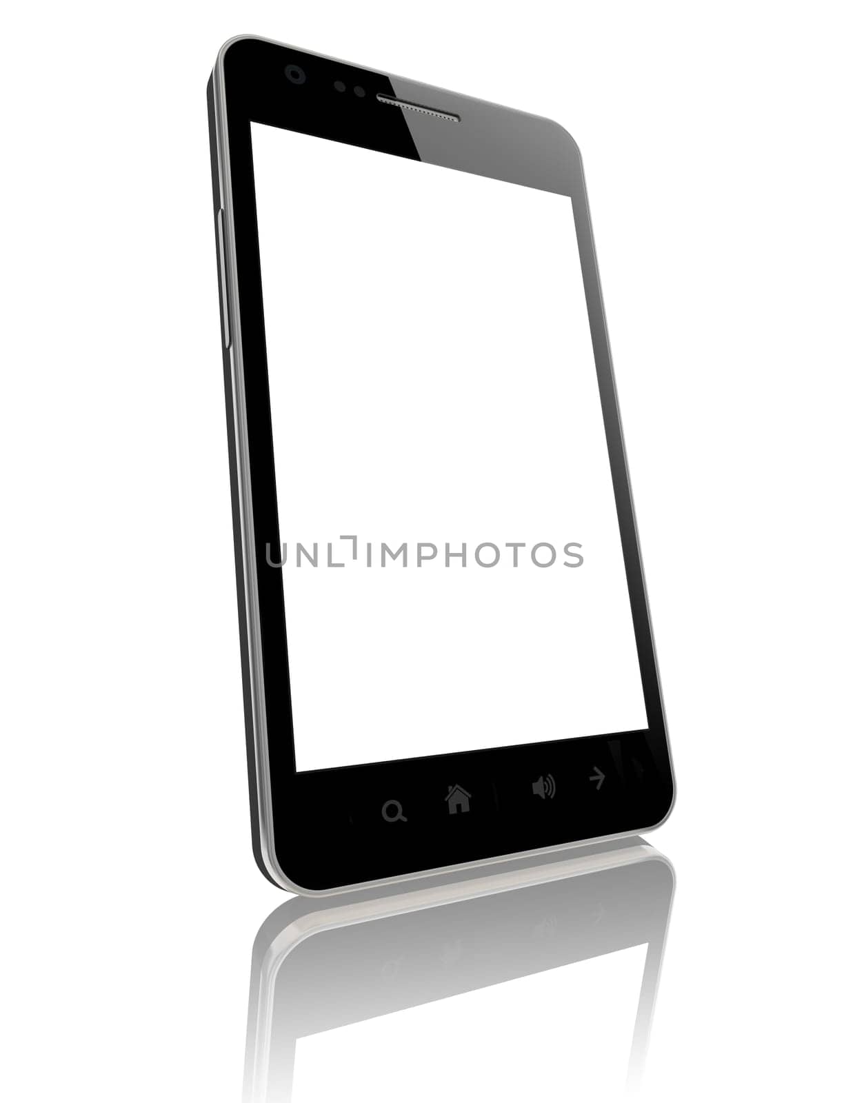 Modern smart phone with blank screen isolated on white. Include clipping path for phone and screen.