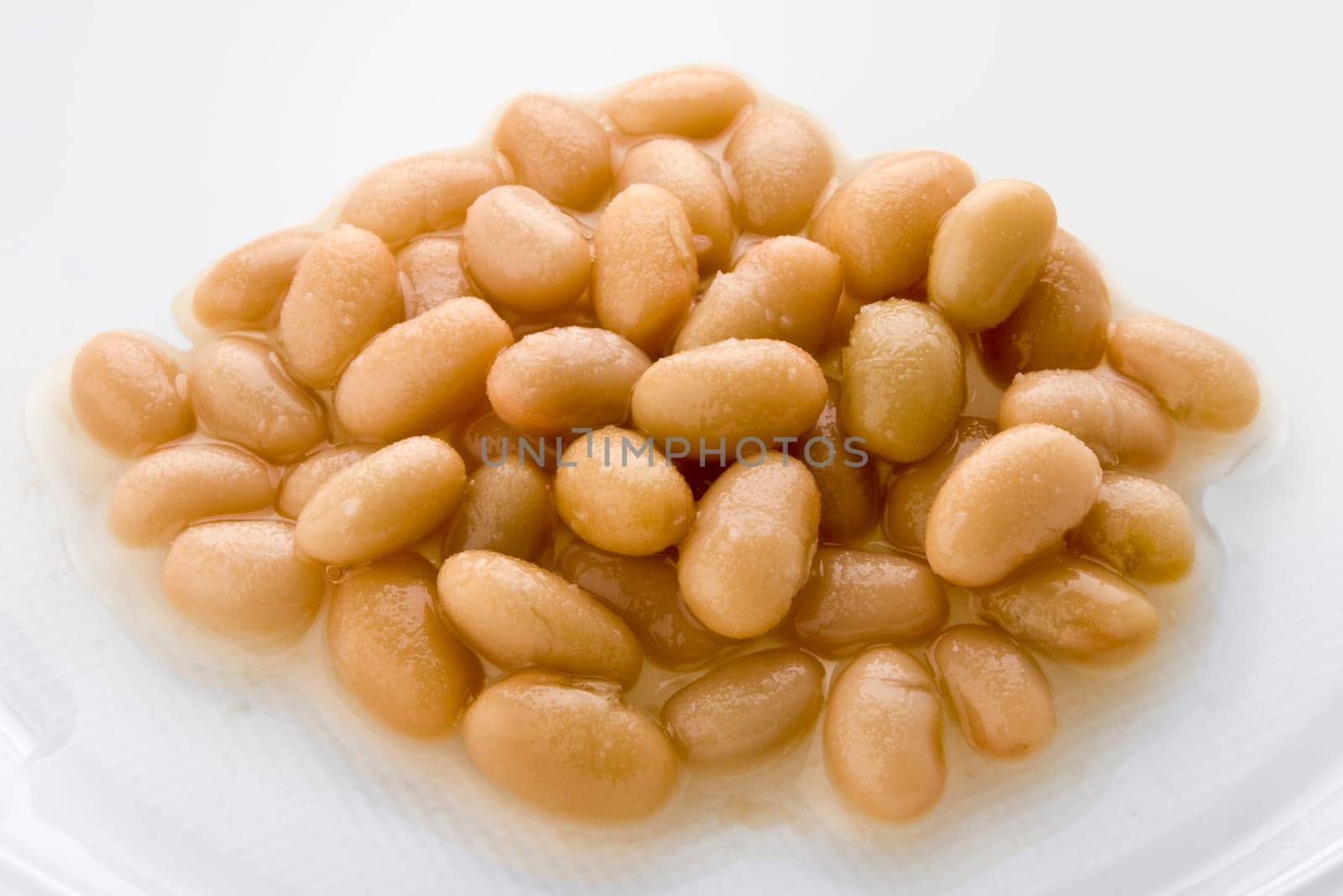 Canned white beans on background