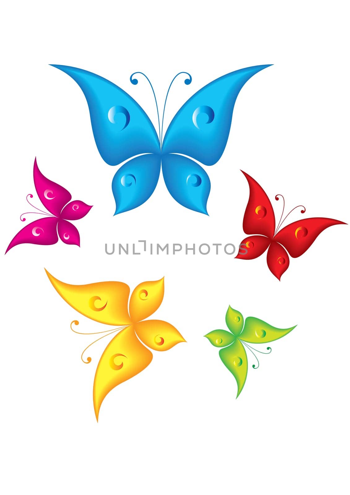 Set of different cartoon butterflies