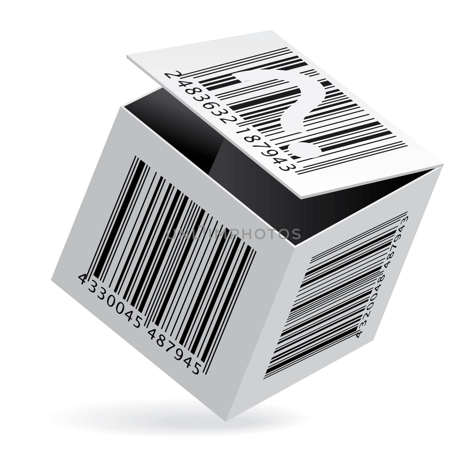 Illustration of bar code on open white box