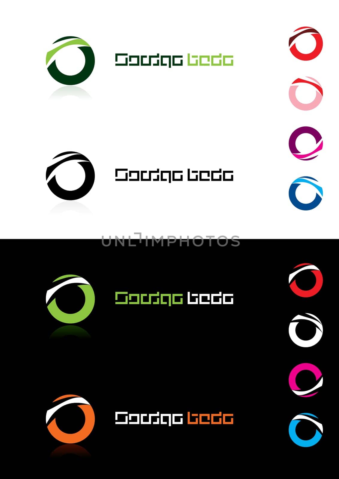 Abstract design element. Rings. On white and black background