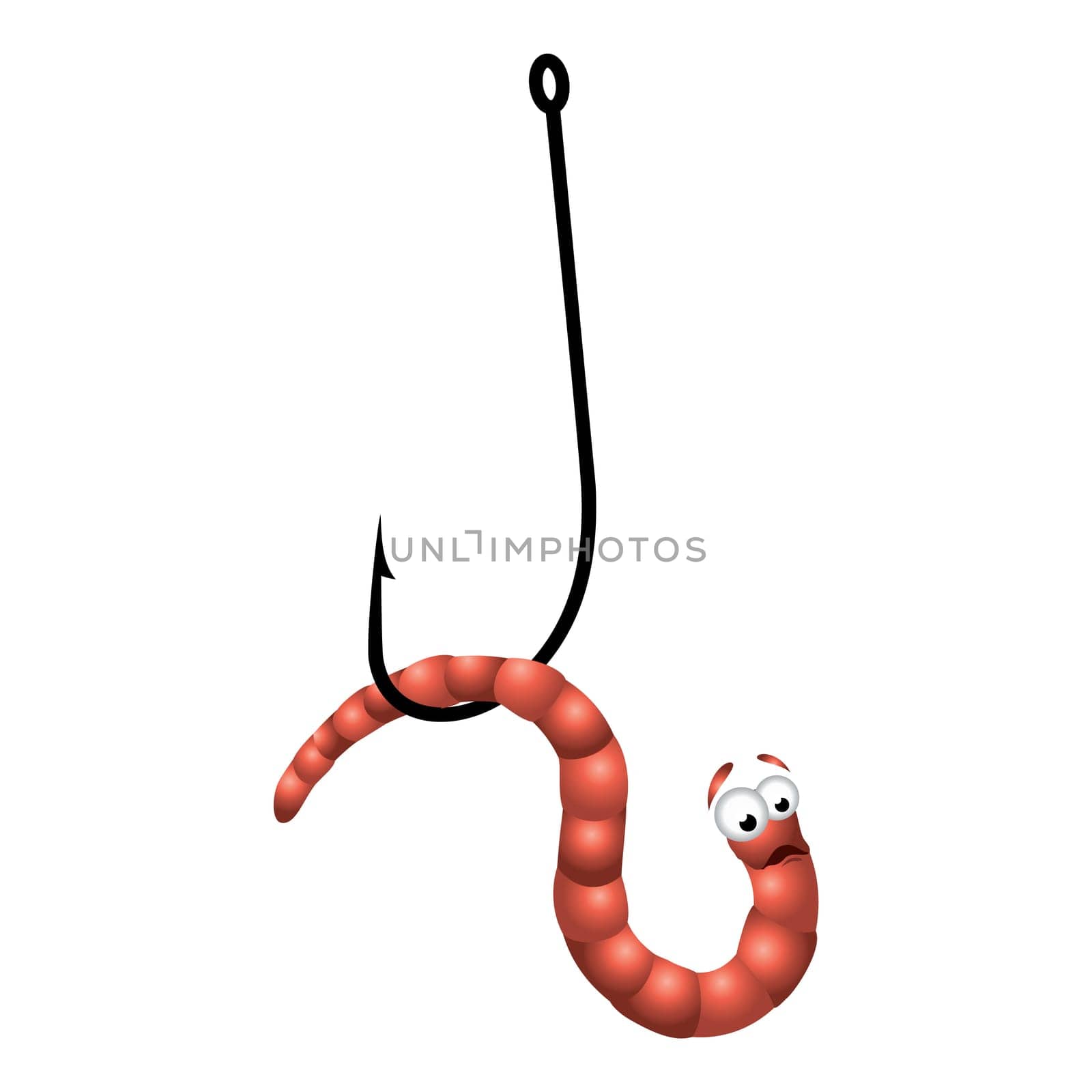 Vector illustration of Scared worm on hook.