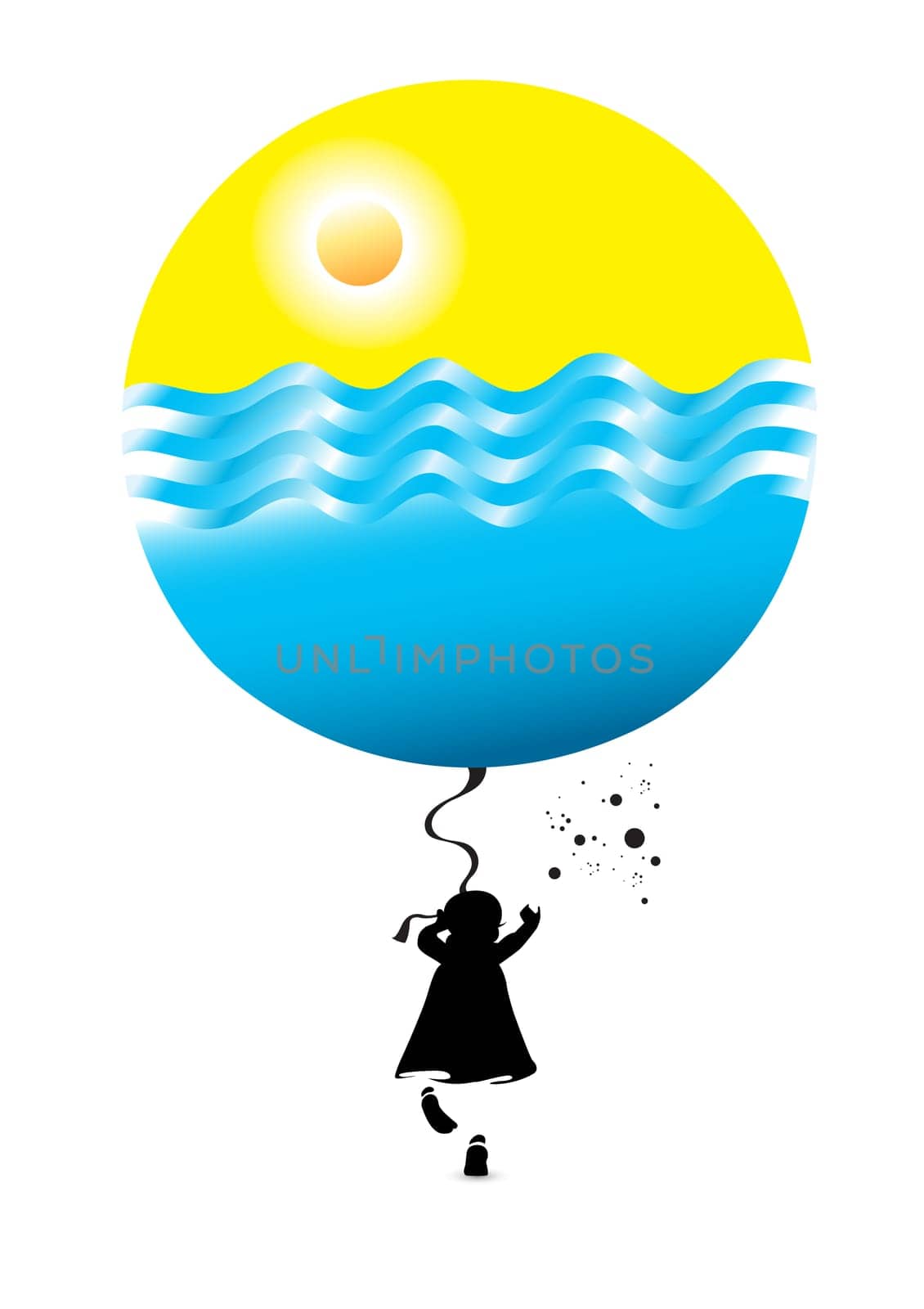 Little girl with a balloon. Illustration on white background