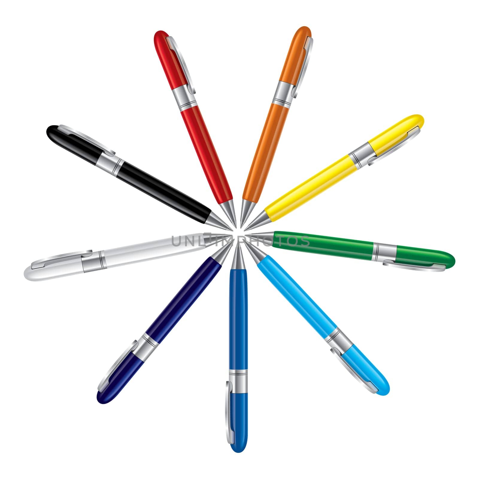 Colored ball pens isolated on white background, vector illustration