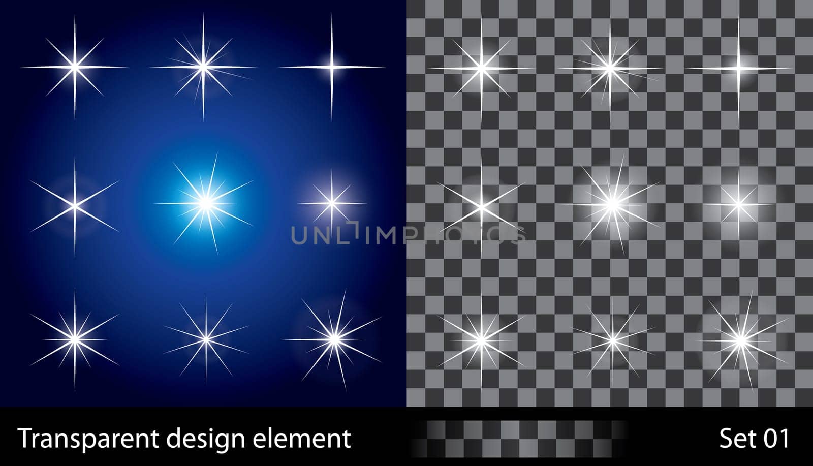 Set of transparent stars. Vector illustration for design.