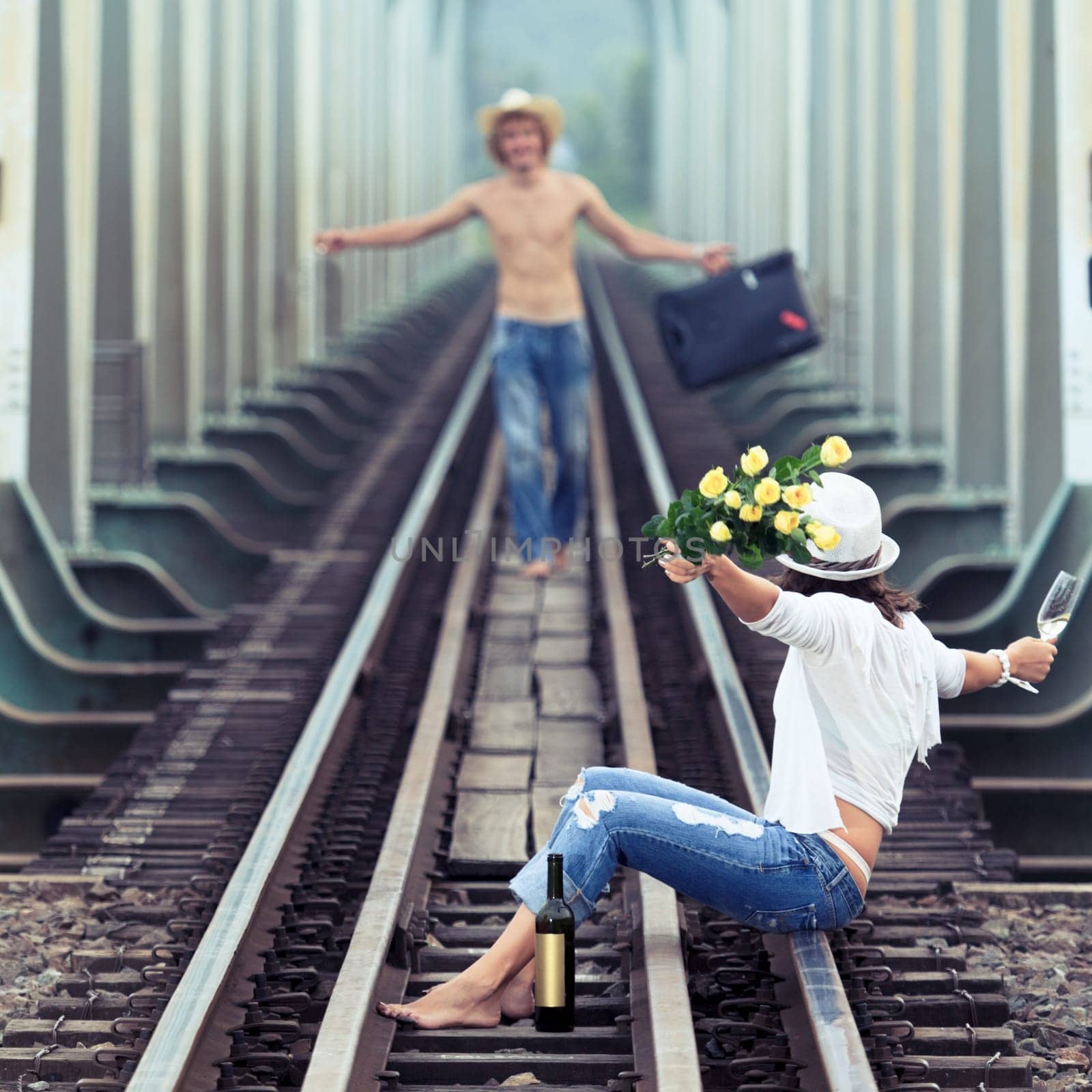 Young man comes back to his woman