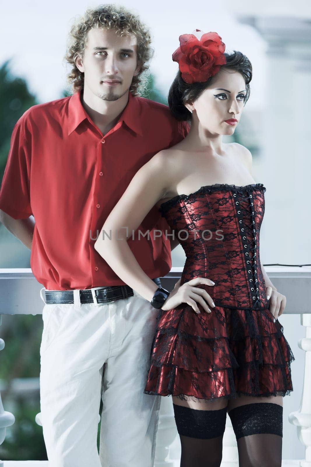 Fashion style portrait of beautiful attractive couple