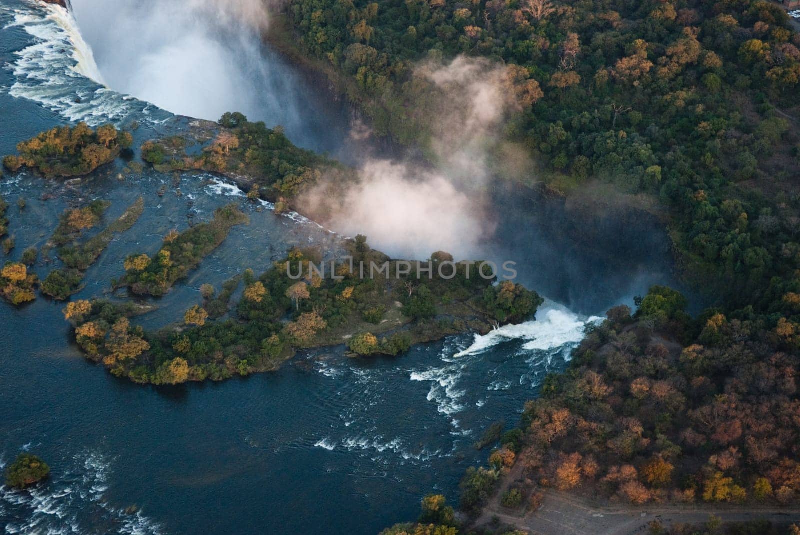 Victoria Falls from the air in the afternoon