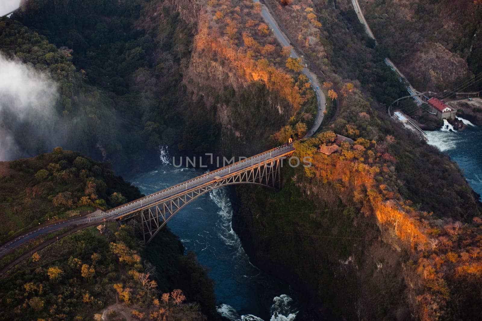 Bridge over the Zambezi River Gorge from the air