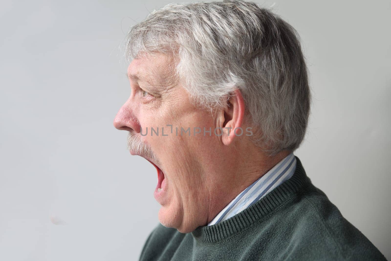 man, senior, older, scared, frightened, terrified, horrified, aghast, expression, profile, fear, terror, face, head, surprise, stock