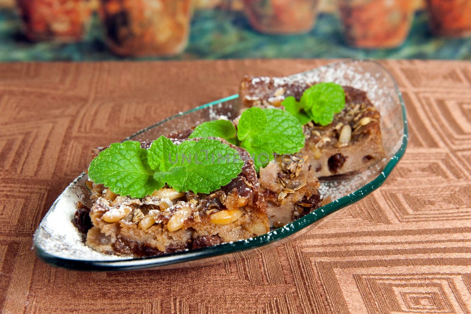 typical Italian cake made ??with chestnut flour, raisins and pine nuts