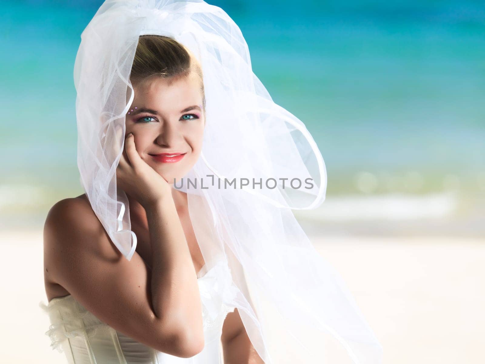 Beautiful young  bride on the tropical beach