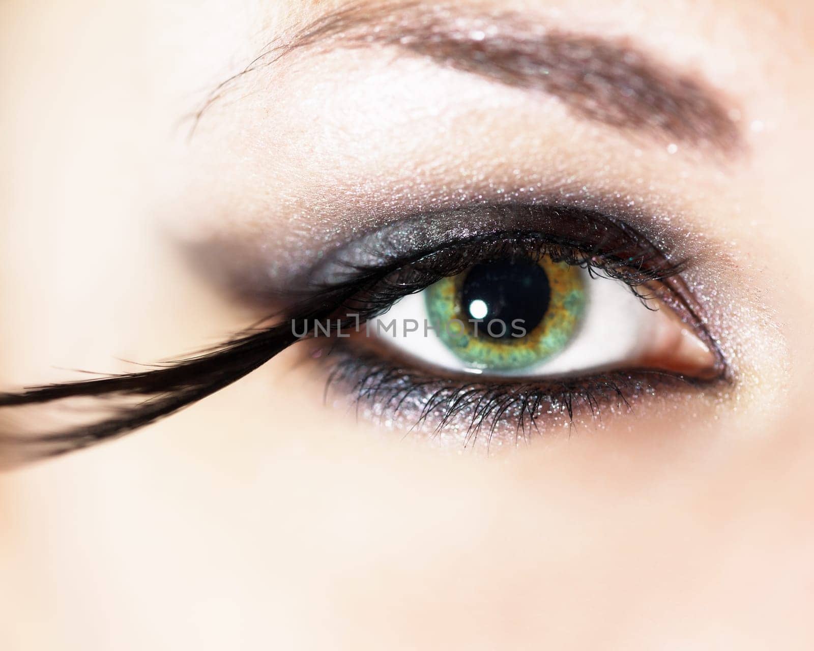 Fashion eye makeup with feather false eyelashes