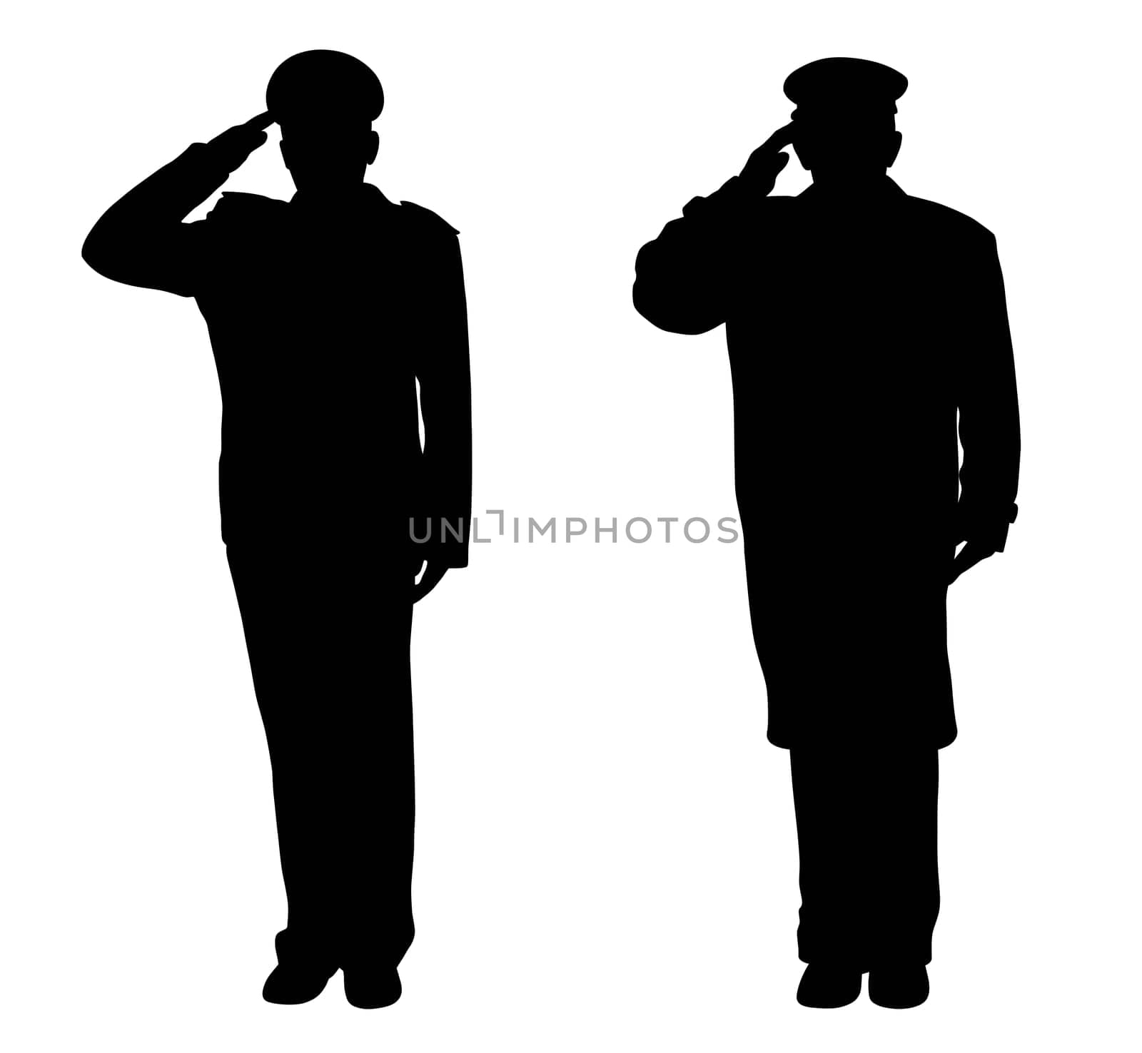 Soldier, officer, captain, policeman, sailor or firefighter saluting. Isolated white background.