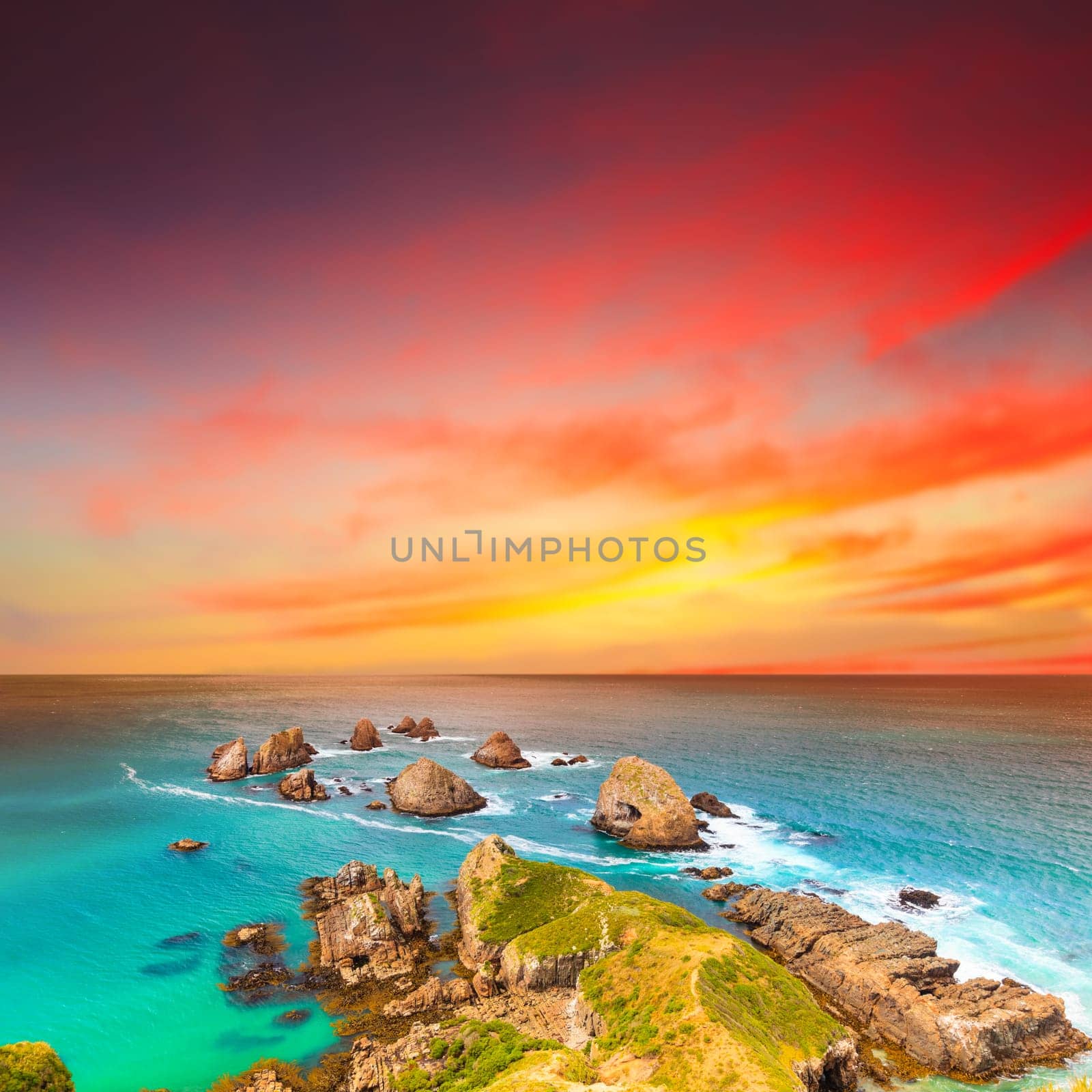 Nugget point. Coastal view at sunset