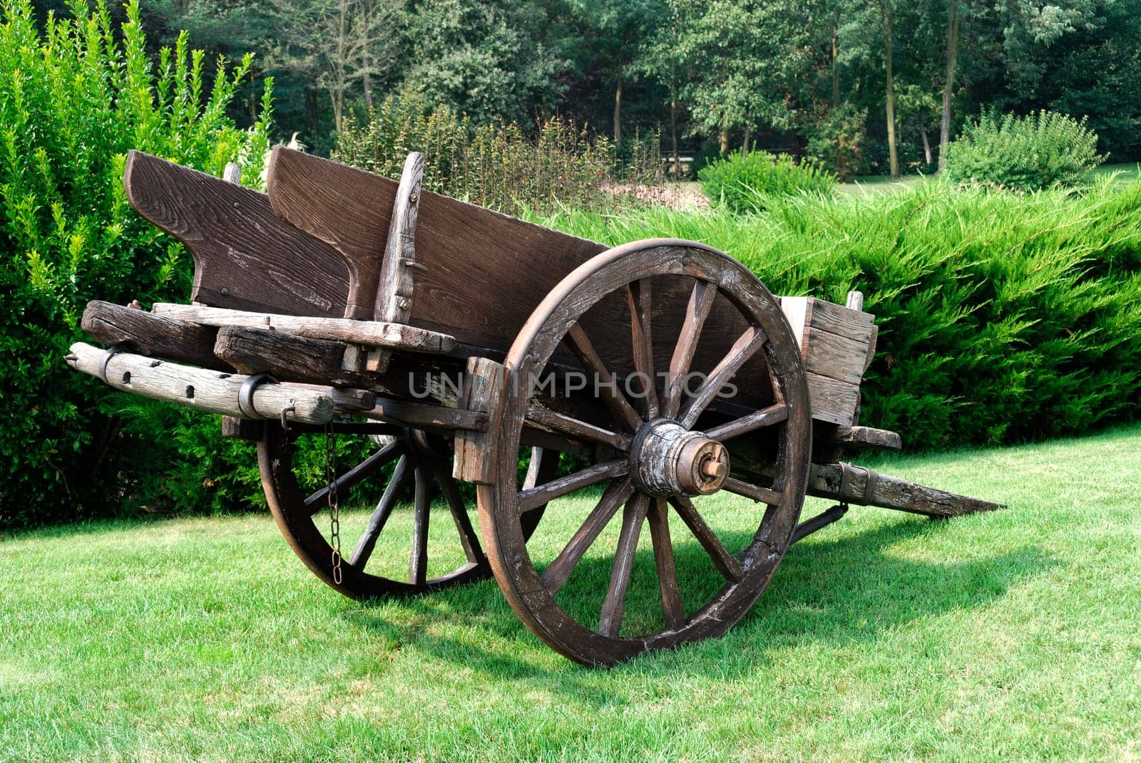 Ancient wooden cart in a park