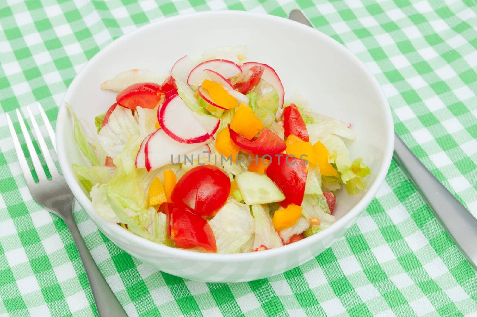 Fresh Vegetable Salad - Tomatoes, Lettuce, Pepper and Radish