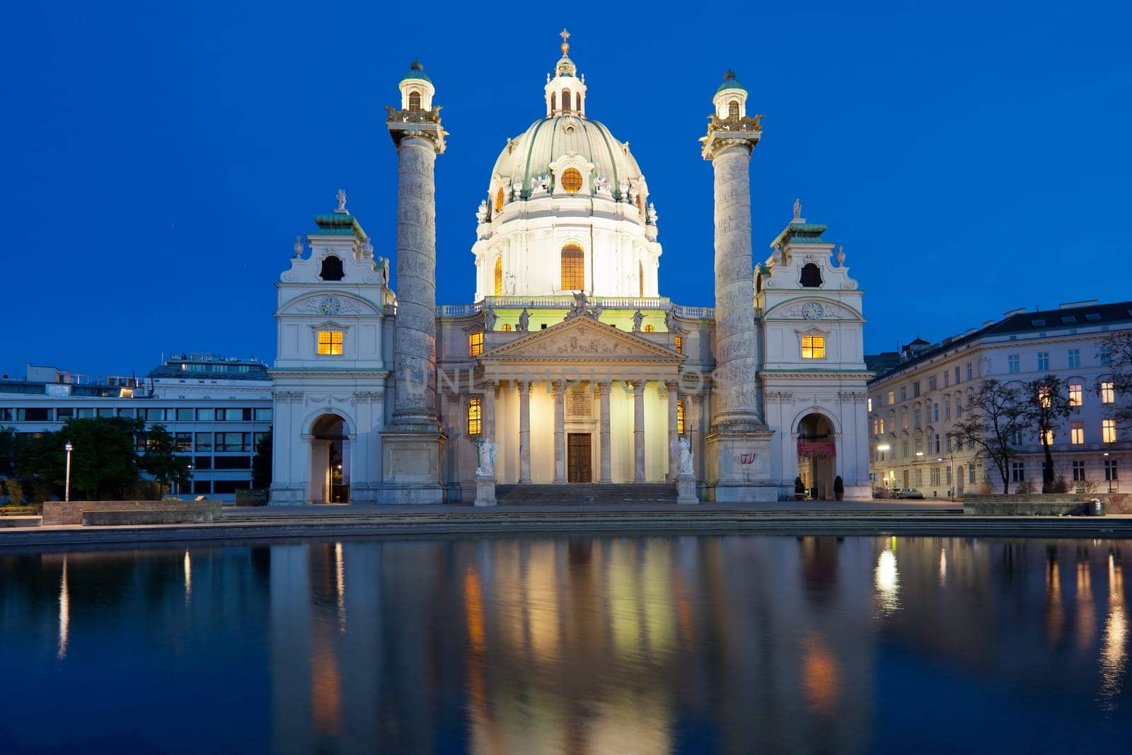 Karlskirche in the evening,building and landmark of Vienna