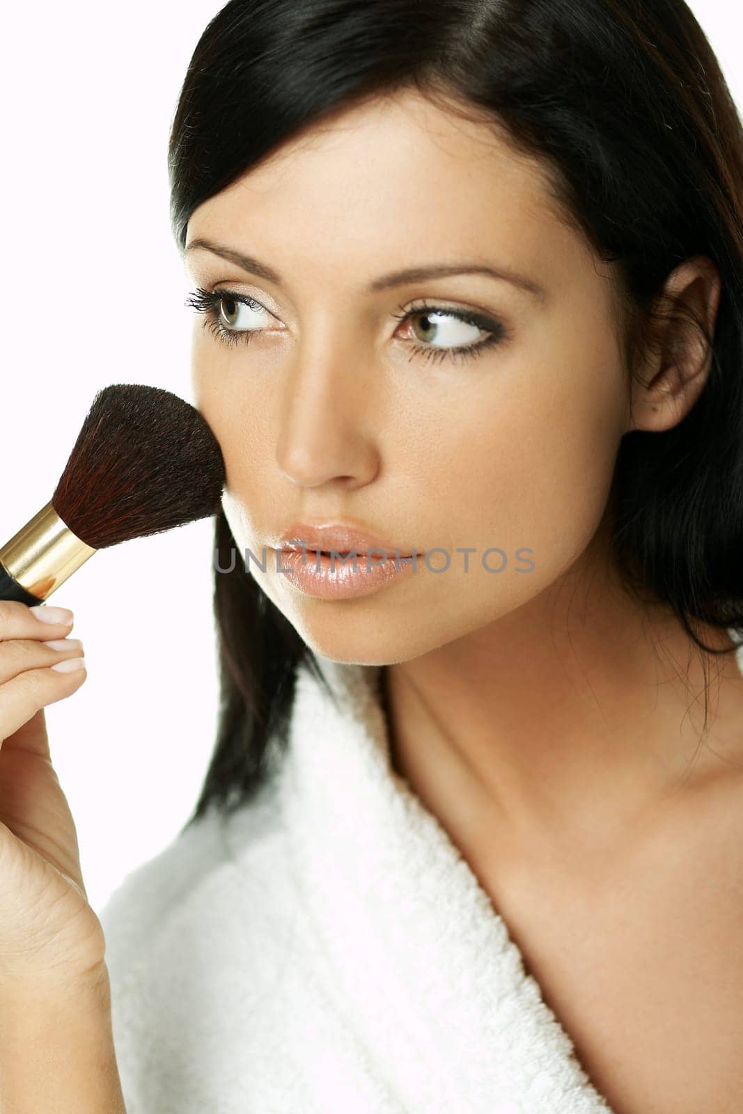 Portrait of Beautiful brunette woman doing daily morning routines (the make up series)