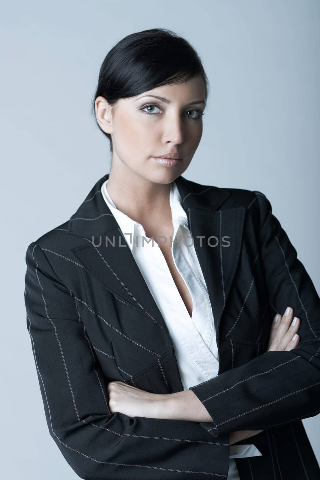 Beautiful brunette business woman isolated on clear background