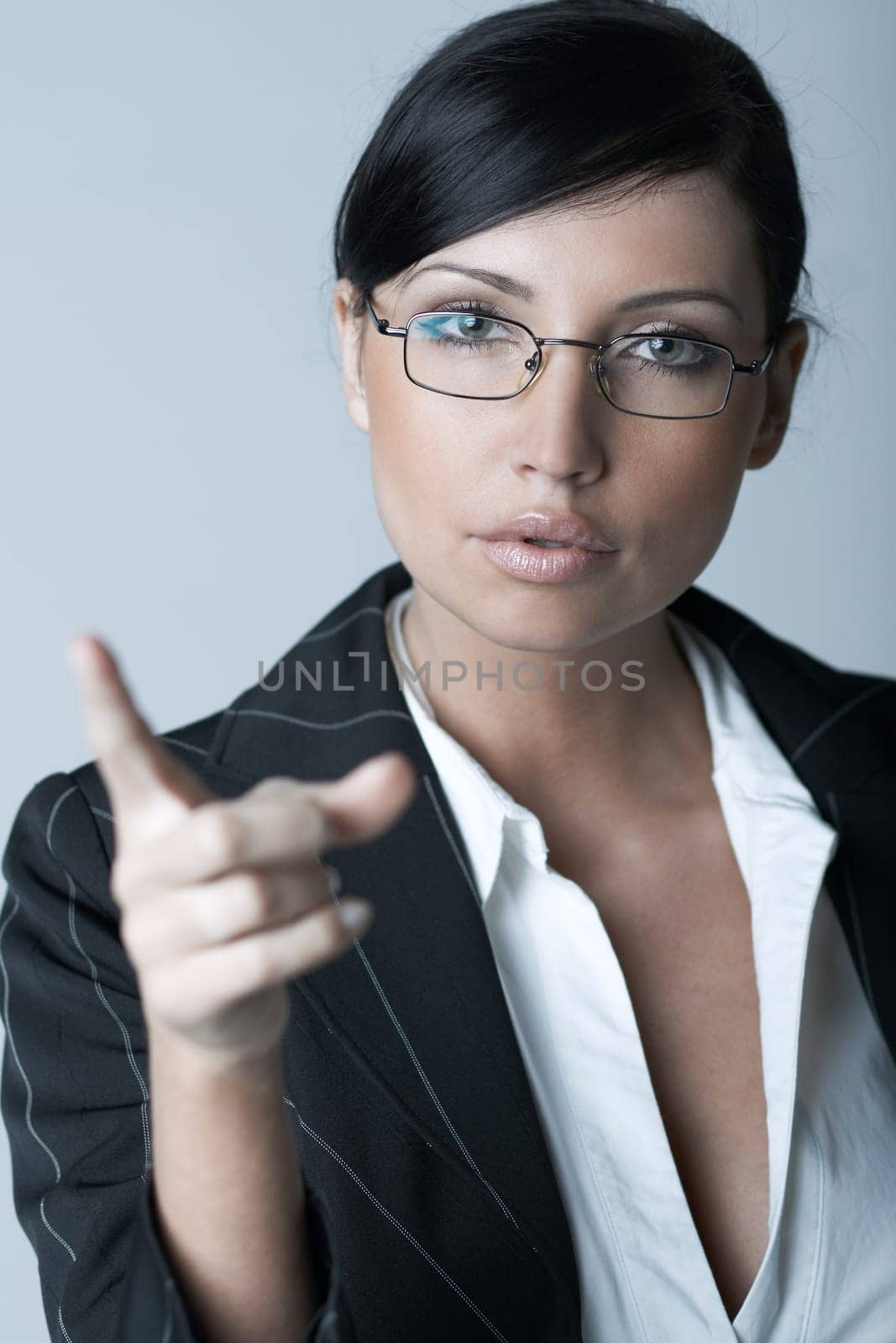 Beautiful brunette business woman with glasses isolated on clear background