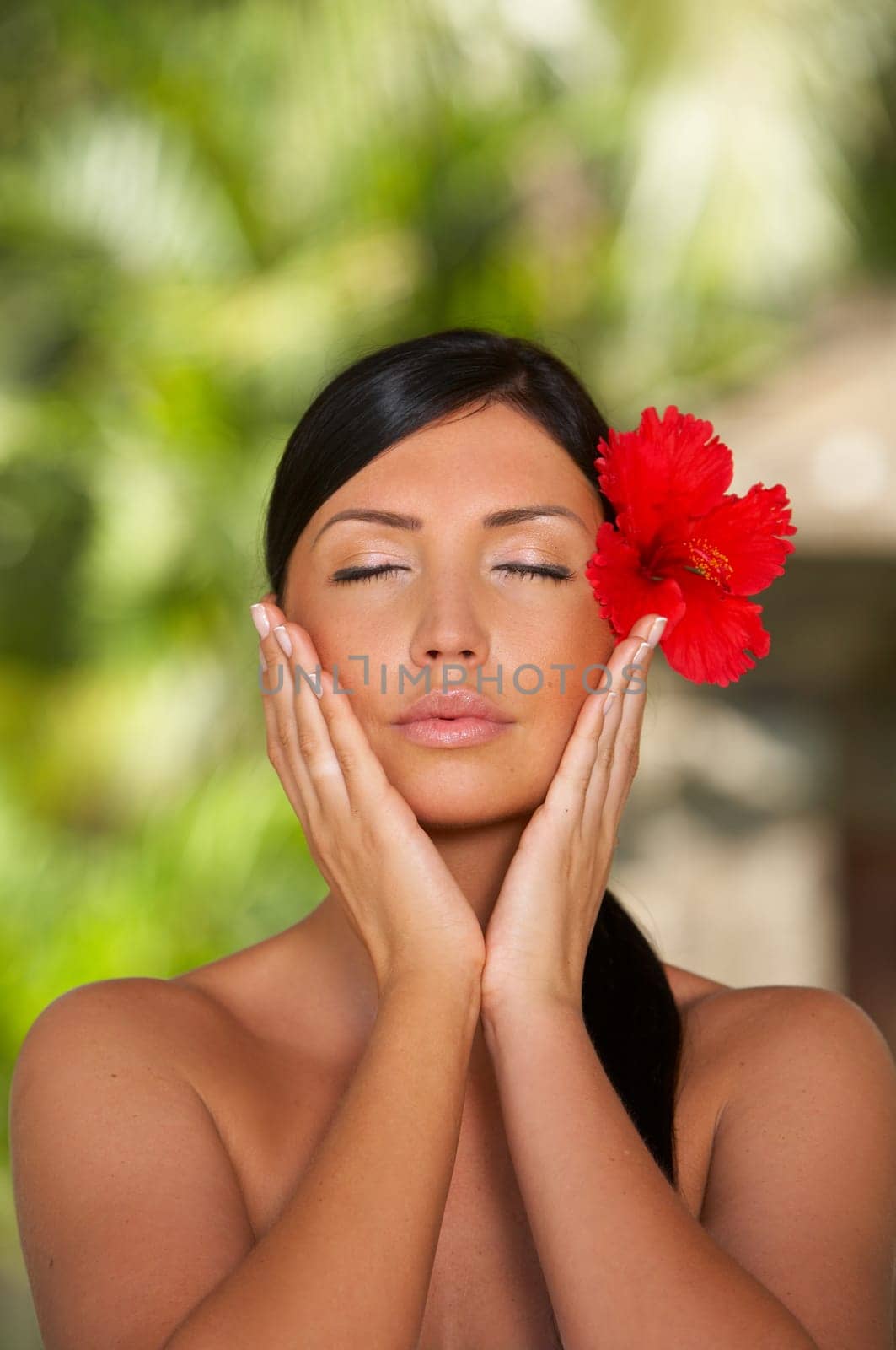 20-25 years woman portrait during yoga at exotic surrounding, bali indonesia